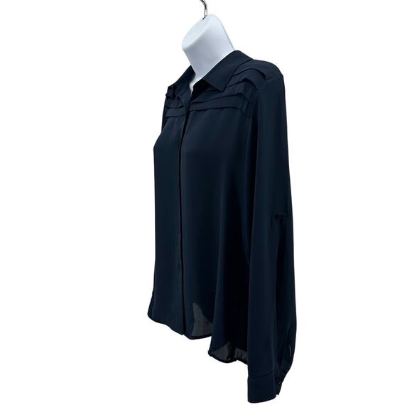 Collective Concepts Blouse Womens M Navy Blue Button Front Long Sleeve Dress Top - Picture 2 of 6